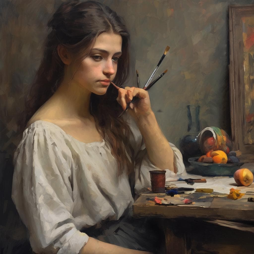 Νεαρή γυναίκα ζωγράφος με πινέλα και καμβά, σύγχρονη τέχνη και καλλιτέχνες.